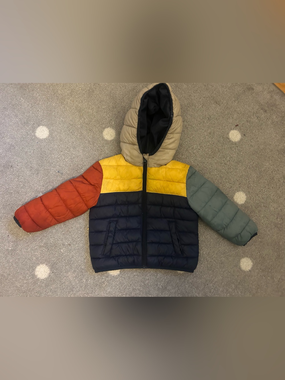 George Colorblock Puffer Jacket in Navy, Mustard, Red, Olive, Tan